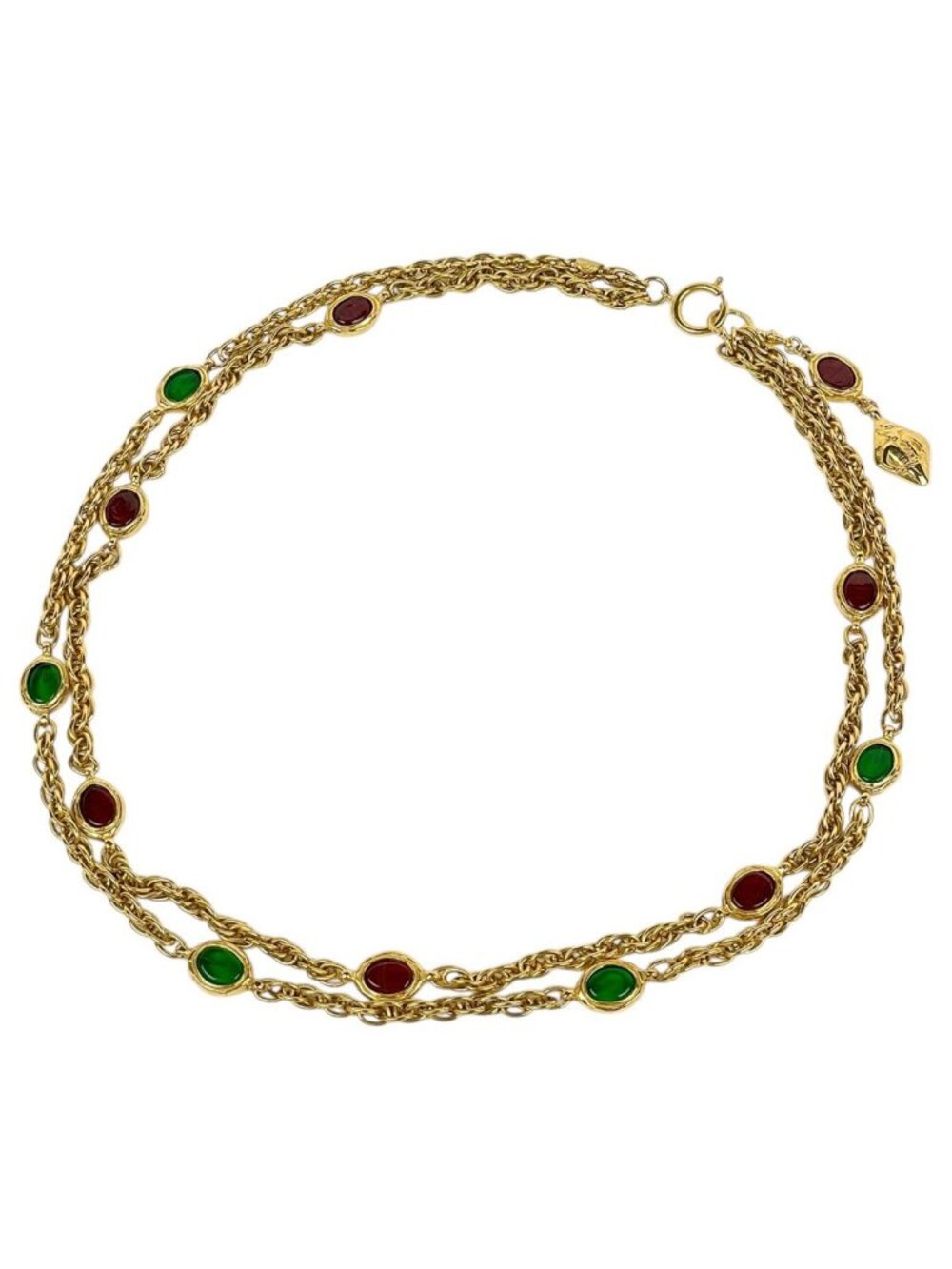 Chanel Logo Color Stone Necklace Double Strand Long Gripoix Gold Plated